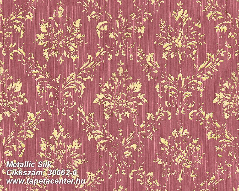 Barokk-klasszikus,csillámos,különleges felületű,különleges motívumos,valódi textil,arany,piros-bordó,vlies tapéta 